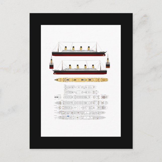 RMS Titanic Drawing and Diagram Postcard (Front)
