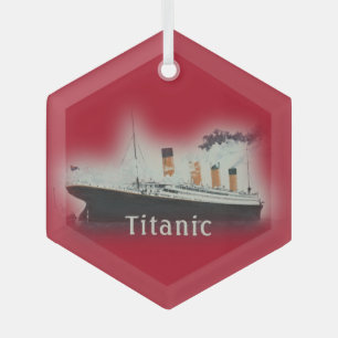 RMS Titanic Red Christmas Glass Ornament