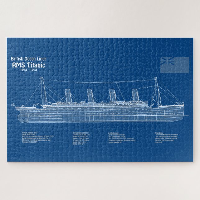 RMS Titanic Ship Blueprint Plans ABD Jigsaw Puzzle (Horizontal)