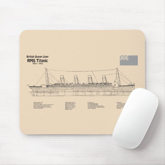 RMS Titanic Ship Blueprint Plans SD Mouse Mat (With Mouse)