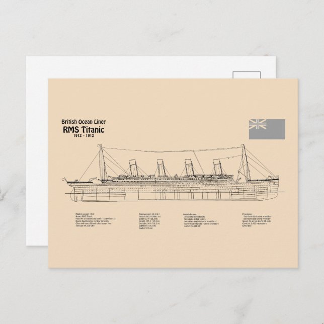 RMS Titanic Ship Blueprint Plans SD Postcard (Front/Back)