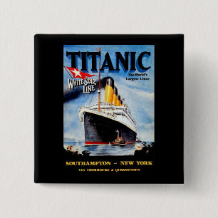 RMS Titanic Travel Ad 15 Cm Square Badge