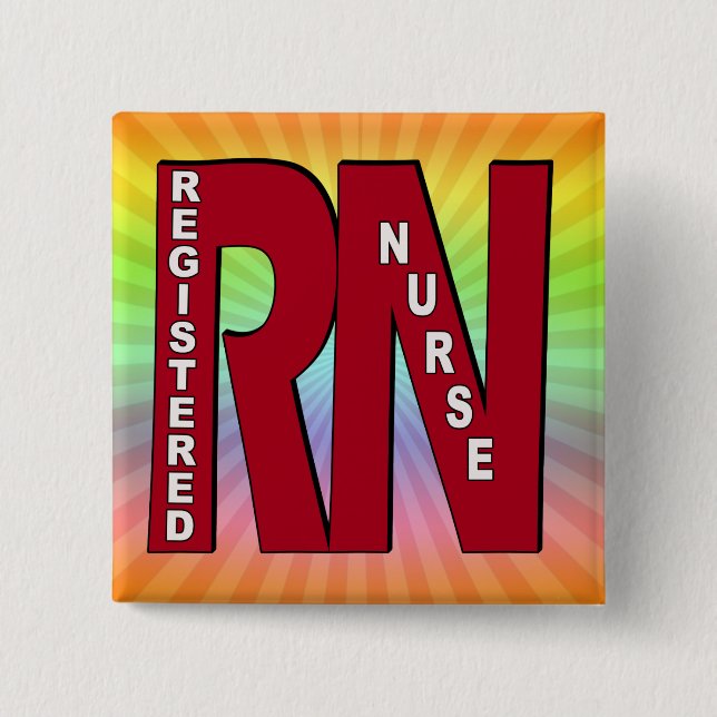 RN BIG RED REGISTERED NURSE 15 CM SQUARE BADGE (Front)