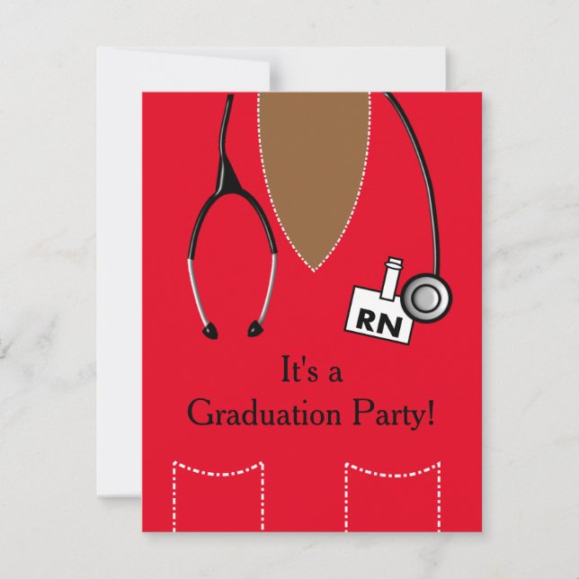 RN Black Nurse Graduation Invitation Scrub #44 (Front)