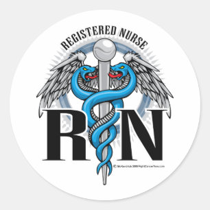 RN Caduceus Blue Classic Round Sticker