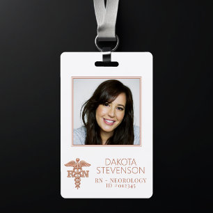 RN Caduceus Copper Rose Gold Hospital Photo ID ID Badge