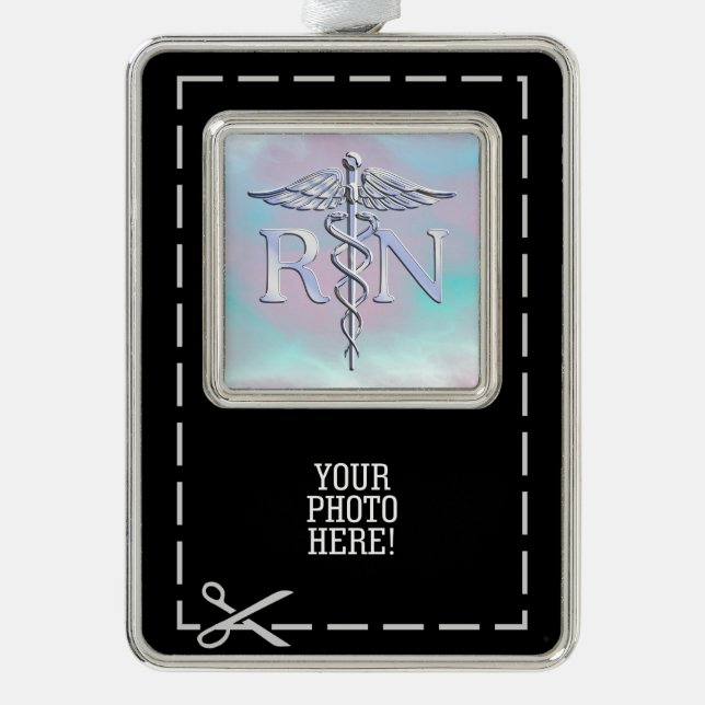 RN Caduceus Medical Mother Pearl Decor Silver Plated Framed Ornament (Front)