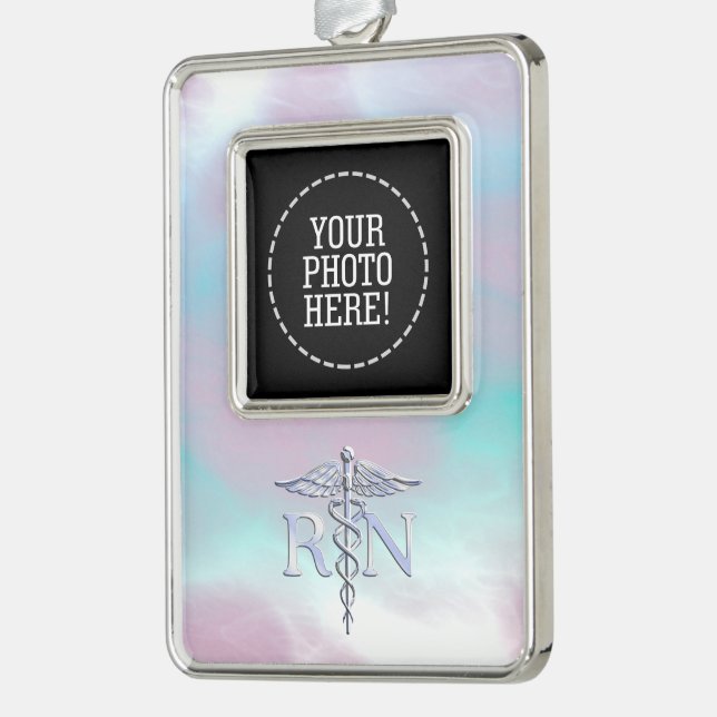 RN Caduceus Medical Mother Pearl Decor Silver Plated Framed Ornament (Left)