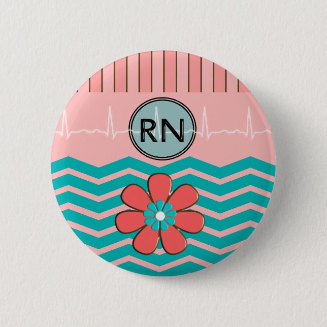 RN Chevron Pattern Pink and Blue 6 Cm Round Badge (Front)