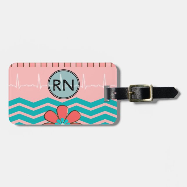 RN Chevron Pattern Pink and Blue Luggage Tag (Front Horizontal)