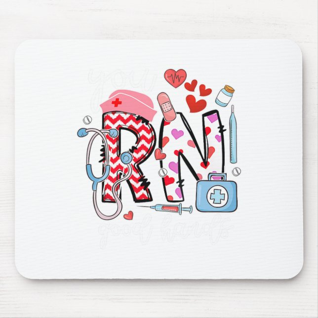 Rn Good Hands Cute Nurse Nursing Student Graduatio Mouse Mat (Front)
