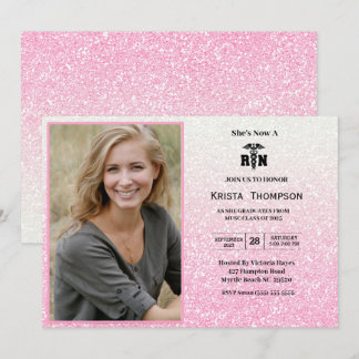    RN  Graduation Party Photo Pink Glitter     Invitation