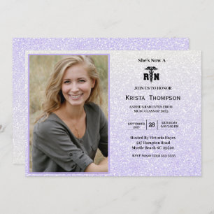 RN Graduation Party Photo Purple Glitter Invitation