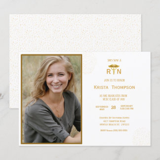    RN  Graduation Party Photo White Gold  Invitation