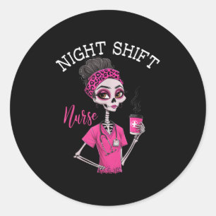 Rn Icu Night Shift Nurse Skeleton Classic Round Sticker