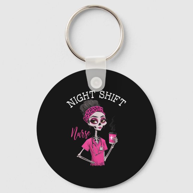 Rn Icu Night Shift Nurse Skeleton  Key Ring (Front)