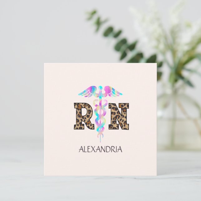 "RN" in Leopard Print- Colorful Medical Logo (Standing Front)