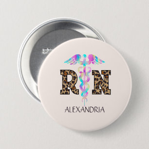 "RN" in Leopard Print- Colourful Medical Logo 7.5 Cm Round Badge