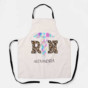 "RN" in Leopard Print- Colourful Medical Logo Apron