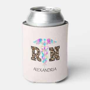 "RN" in Leopard Print- Colourful Medical Logo Can Cooler