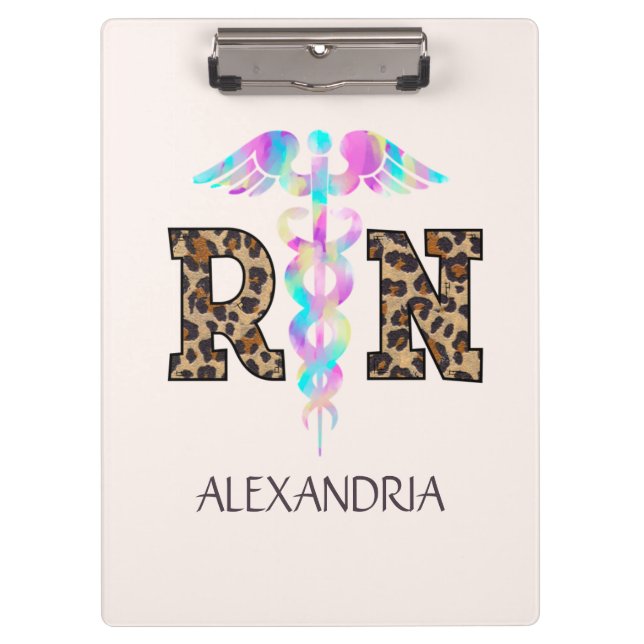 "RN" in Leopard Print- Colourful Medical Logo Clipboard (Front)
