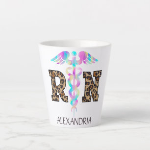 "RN" in Leopard Print- Colourful Medical Logo Latte Mug