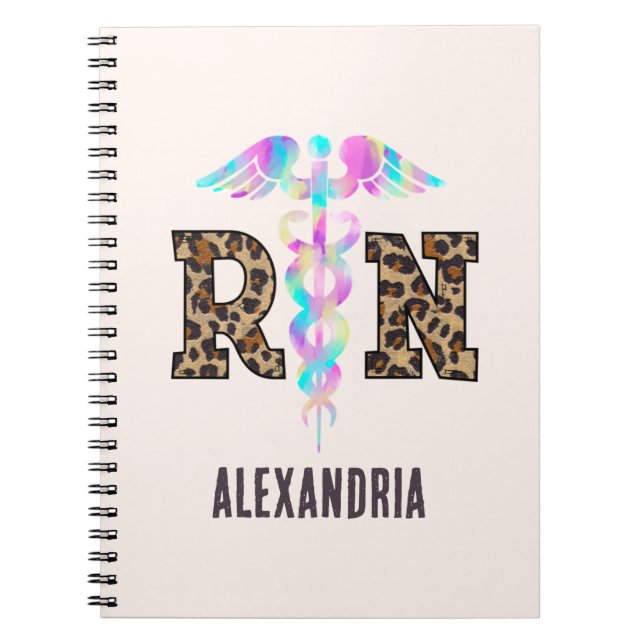 "RN" in Leopard Print- Colourful Medical Logo Notebook (Front)