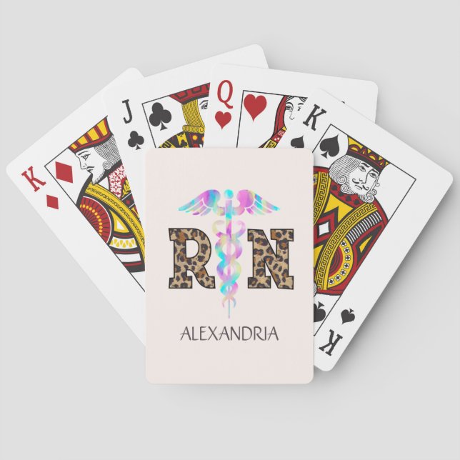 "RN" in Leopard Print- Colourful Medical Logo Playing Cards (Back)