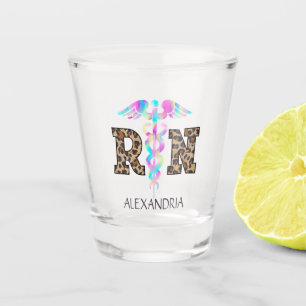 "RN" in Leopard Print- Colourful Medical Logo Shot Glass