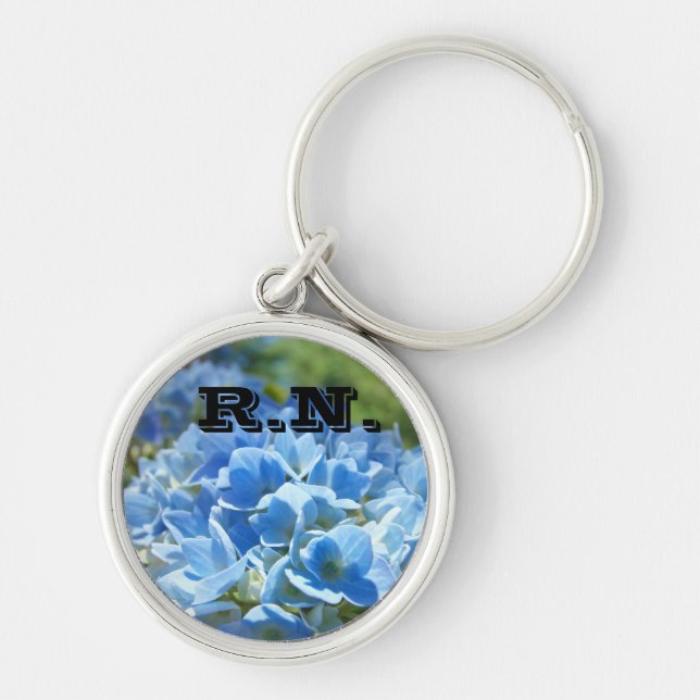 RN keychains Blue Hydrangea Flowers Nurses (Front)