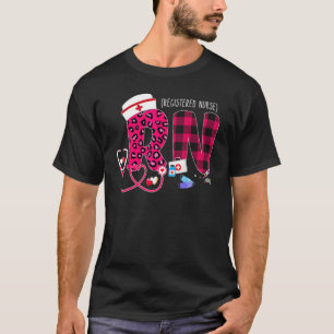 Rn Leopard Plaid Nurse Pink Stethoscope Nursing T-Shirt