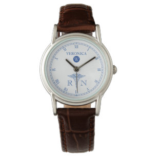 RN Monogram Blue White Face Nurse Watch