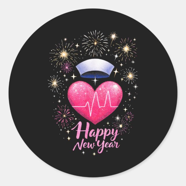 Rn New Year’s Eve Celebration Happy New Year Nurse Classic Round Sticker (Front)