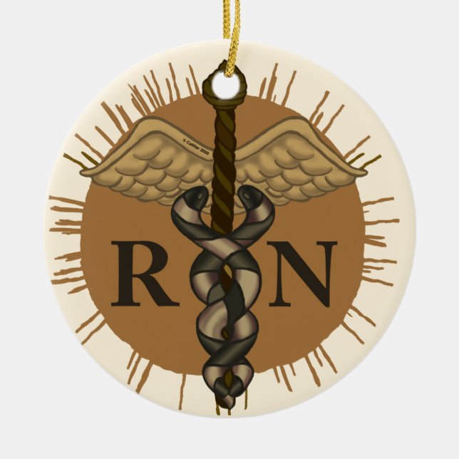 RN Nurse Caduceus Ceramic Tree Decoration (Front)