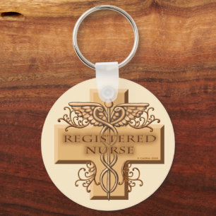 RN Nurse Cross Caduceus  Key Ring