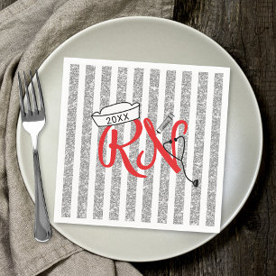 RN nurse graduation party decor, red silver Napkin