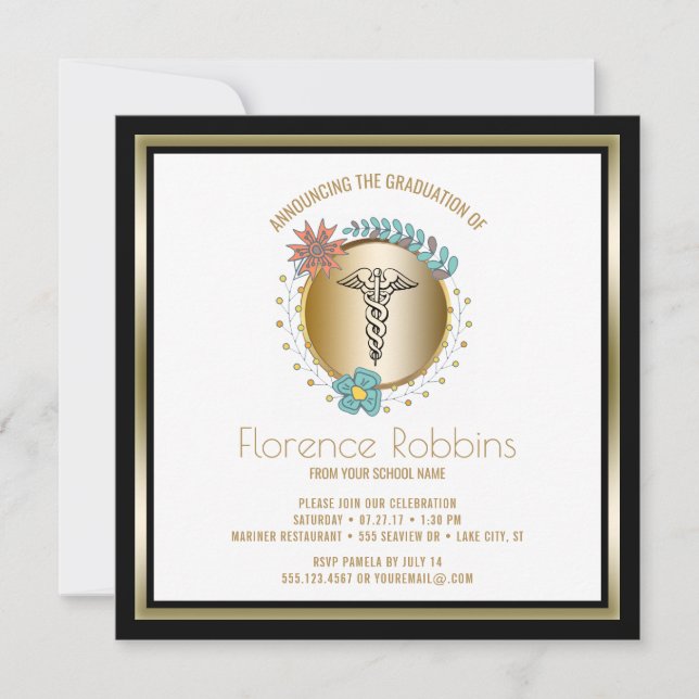 RN Nurse Graduation Party Floral Pinning Ceremony Invitation (Front)