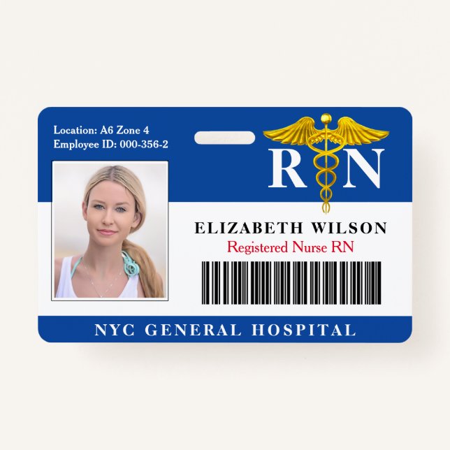RN Nurse | Hospital Medical Employee Photo ID ID Badge (Front)