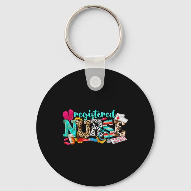 Rn Nurse Leopard Print Registered Nurse Nursing Sc Key Ring (Front)