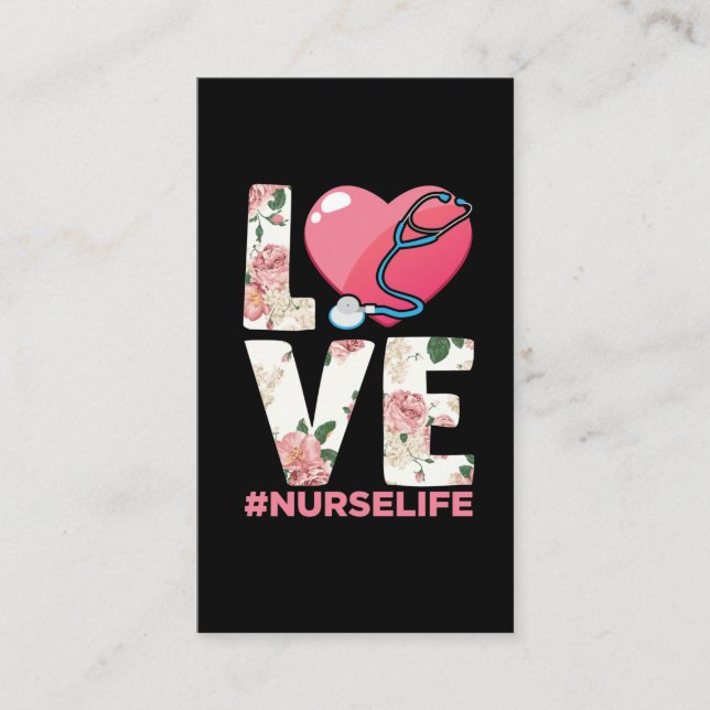RN Nurse Life Flower Paramedic Stethoscope Heart Business Card (Front)