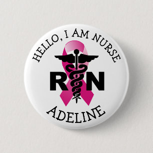 RN Nurse Medical Symbol  Breast Cancer 6 Cm Round Badge
