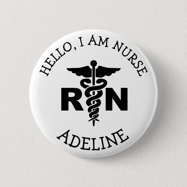 RN Nurse Medical Symbol Personalised Name 6 Cm Round Badge (Front)