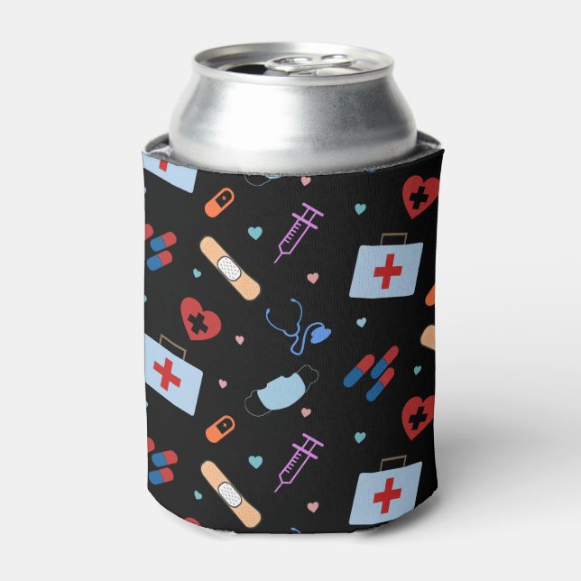 RN Nurse Nursing Student | Doctor Medical Pattern Can Cooler (Can Front)