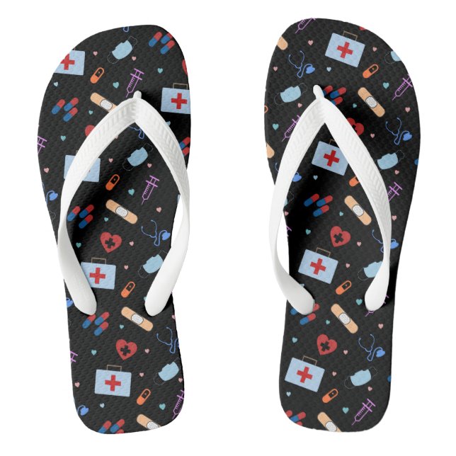 RN Nurse Nursing Student | Doctor Medical Pattern Flip Flops (Footbed)