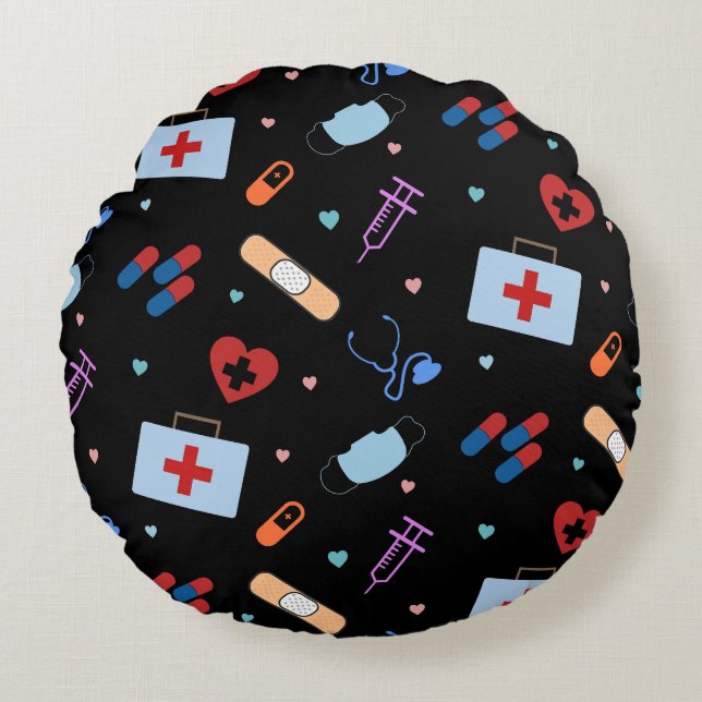 RN Nurse Nursing Student | Doctor Medical Pattern Round Cushion (Front)