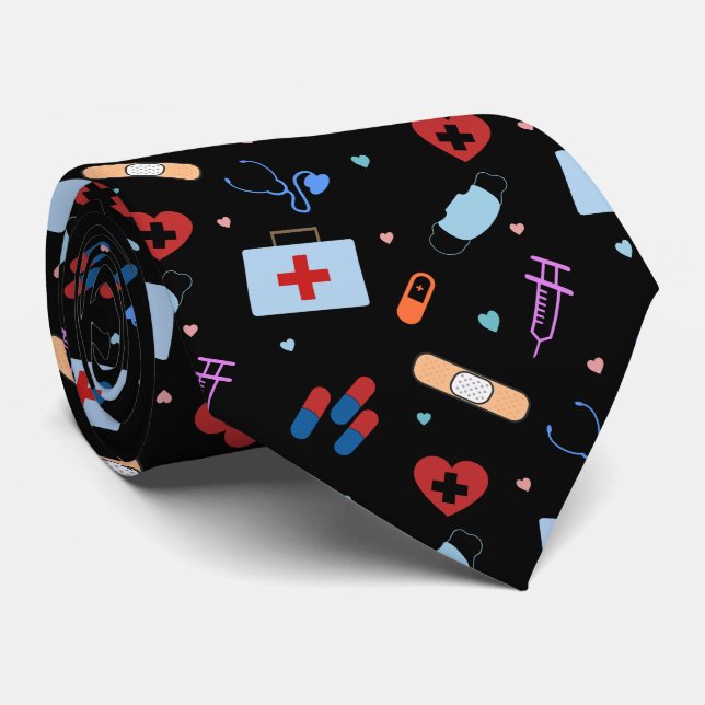 RN Nurse Nursing Student | Doctor Medical Pattern Tie (Rolled)