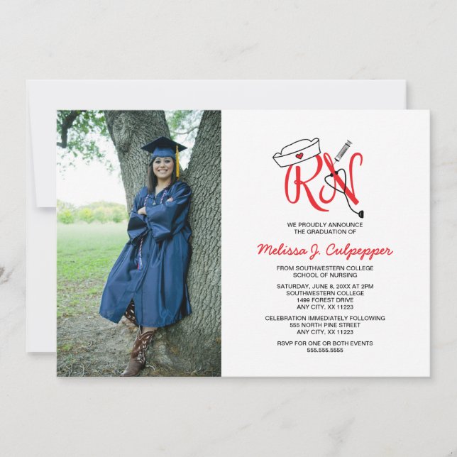 RN Nurse photo graduation pinning party / red Invitation (Front)