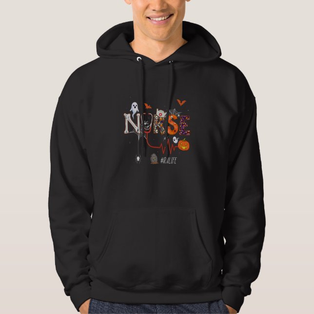 Rn Nurse Stethoscope Pumpkin Halloween Registered  Hoodie (Front)