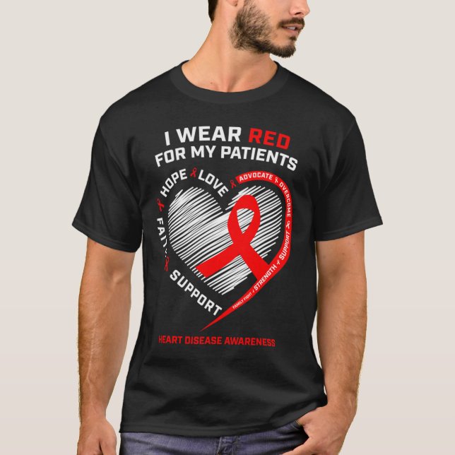 Rn Nurses I Wear Red Heart Disease Awareness  T-Shirt (Front)