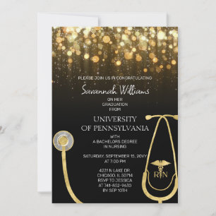RN Nursing Gold Graduation Celebration Invitation
